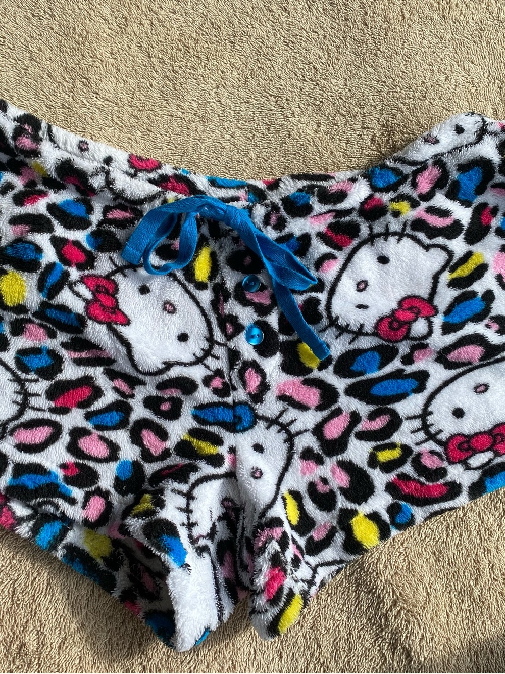 VINTAGE 2009 Sanrio Hello Kitty Neon Leopard Fleece Shorts Y2K Gyaru McBling